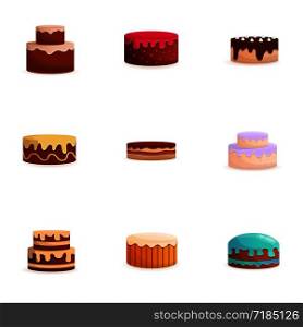 Cake icon set. Cartoon set of 9 cake vector icons for web design isolated on white background. Cake icon set, cartoon style