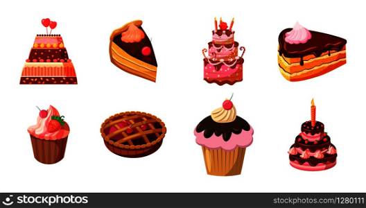 Cake icon set. Cartoon set of cake vector icons for web design isolated on white background. Cake icon set, cartoon style