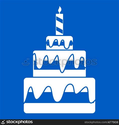Cake icon white isolated on blue background vector illustration. Cake icon white