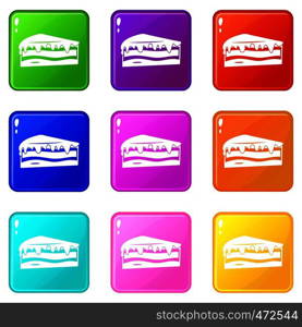 Cake icons of 9 color set isolated vector illustration. Cake icons 9 set