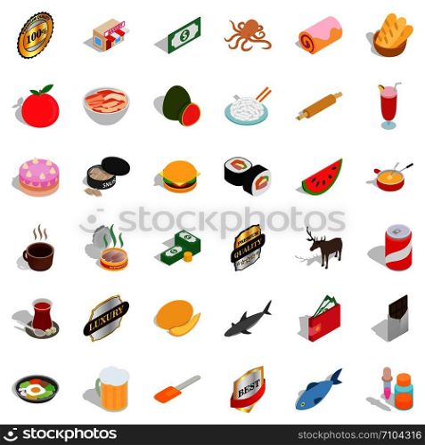 Cake icons set. Isometric style of 36 cake vector icons for web isolated on white background. Cake icons set, isometric style