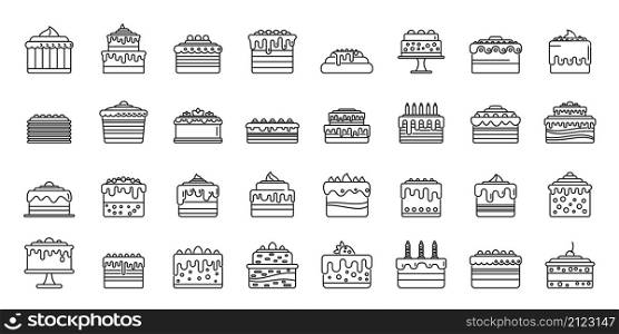 Cake icons set outline vector. Cream dessert. Bakery party. Cake icons set outline vector. Cream dessert