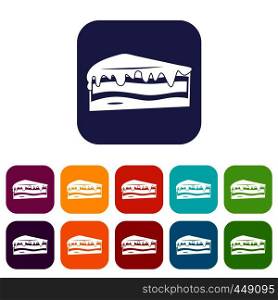 Cake icons set vector illustration in flat style In colors red, blue, green and other. Cake icons set flat