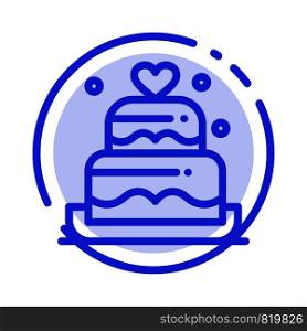 Cake, Love, Heart, Wedding Blue Dotted Line Line Icon