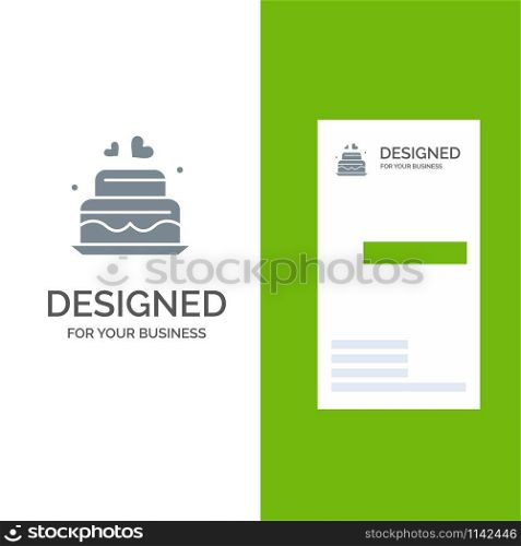 Cake, Love, Heart, Wedding Grey Logo Design and Business Card Template