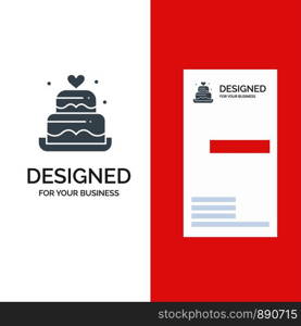 Cake, Love, Heart, Wedding Grey Logo Design and Business Card Template