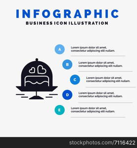 Cake, Plate, Wedding, Love Solid Icon Infographics 5 Steps Presentation Background