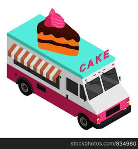 Cake truck icon. Isometric of cake truck vector icon for web design isolated on white background. Cake truck icon, isometric style