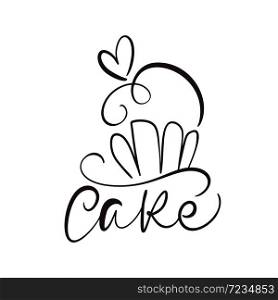 Cake vector calligraphic text with logo. Sweet cupcake with cream, vintage dessert emblem template design element. Candy bar birthday or wedding invitation.. Cake vector calligraphic text with logo. Sweet cupcake with cream, vintage dessert emblem template design element. Candy bar birthday or wedding invitation