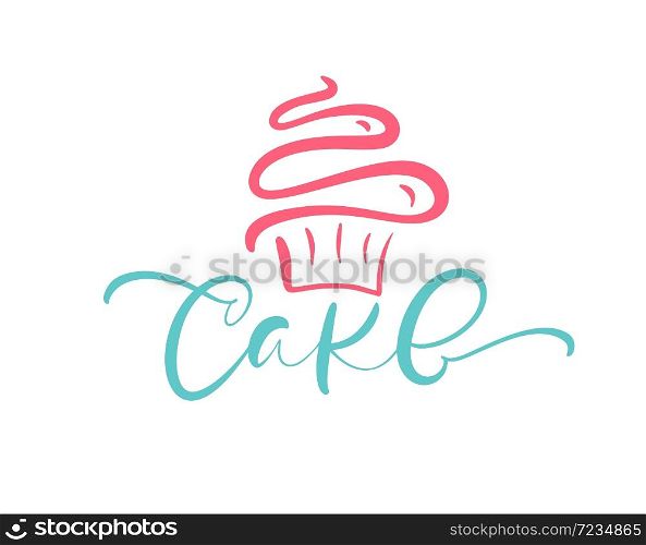 Cake vector calligraphic text with logo. Sweet cupcake with cream, vintage dessert emblem template design element. Candy bar birthday or wedding invitation.. Cake vector calligraphic text with logo. Sweet cupcake with cream, vintage dessert emblem template design element. Candy bar birthday or wedding invitation