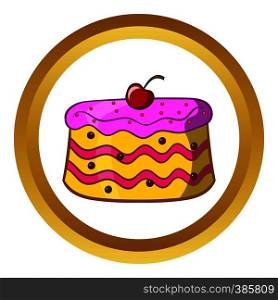 Cake vector icon in golden circle, cartoon style isolated on white background. Cake vector icon, cartoon style