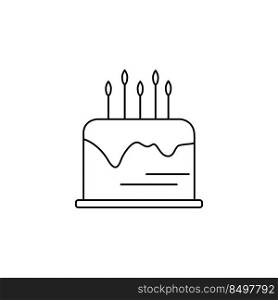 Cake with candles line icon vector illustration. Simple black outline image of birthday cake. Logo sweet pastries. Flat web culinary element. Cake with candles line icon vector illustration