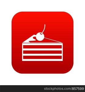 Cake with cherries icon digital red for any design isolated on white vector illustration. Cake with cherries icon digital red