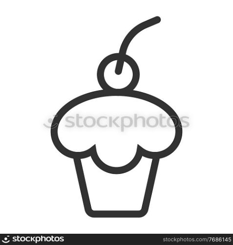 Cake with cherry on top. Simple food icon in trendy line style isolated on white background for web apps and mobile concept. Vector Illustration. EPS10. Cake with cherry on top. Simple food icon in trendy line style isolated on white background for web apps and mobile concept. Vector Illustration