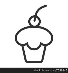 Cake with cherry on top. Simple food icon in trendy line style isolated on white background for web apps and mobile concept. Vector Illustration. EPS10. Cake with cherry on top. Simple food icon in trendy line style isolated on white background for web apps and mobile concept. Vector Illustration