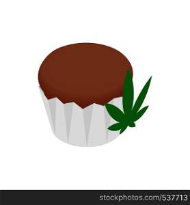 Cake with marijuana leaf icon in isometric 3d style on a white background. Cake with marijuana leaf icon, isometric 3d style