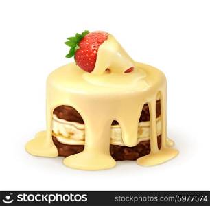 Cake with strawberry in white chocolate, detailed vector