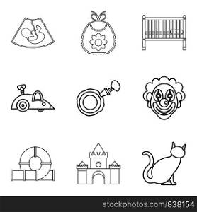 Calash icons set. Outline set of 9 calash vector icons for web isolated on white background. Calash icons set, outline style