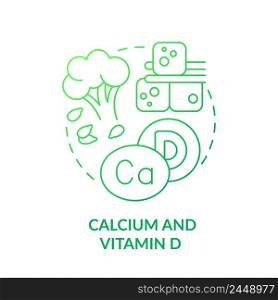 Calcium and vitamin D green gradient concept icon. green gradient vegetables. Source of nutrients abstract idea thin line illustration. Isolated outline drawing. Myriad Pro-Bold font used. Calcium and vitamin D green gradient concept icon
