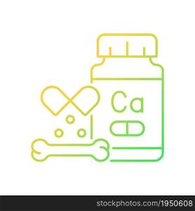 Calcium supplements gradient linear vector icon. Osteoporosis combat medication. Complementary medication for vegans. Thin line color symbol. Modern style pictogram. Vector isolated outline drawing. Calcium supplements gradient linear vector icon