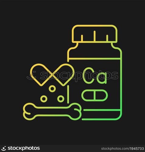 Calcium supplements gradient vector icon for dark theme. Complementary medication for vegans and lactose intolerant. Thin line color symbol. Modern style pictogram. Vector isolated outline drawing. Calcium supplements gradient vector icon for dark theme