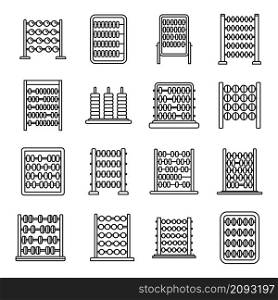 Calculate abacus icons set outline vector. Finance education. Math count. Calculate abacus icons set outline vector. Finance education