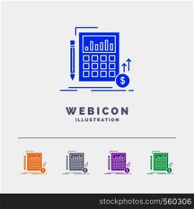 Calculation, data, financial, investment, market 5 Color Glyph Web Icon Template isolated on white. Vector illustration. Vector EPS10 Abstract Template background