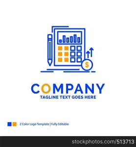 Calculation, data, financial, investment, market Blue Yellow Business Logo template. Creative Design Template Place for Tagline.