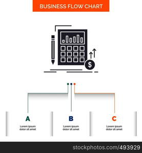 Calculation, data, financial, investment, market Business Flow Chart Design with 3 Steps. Glyph Icon For Presentation Background Template Place for text.. Vector EPS10 Abstract Template background