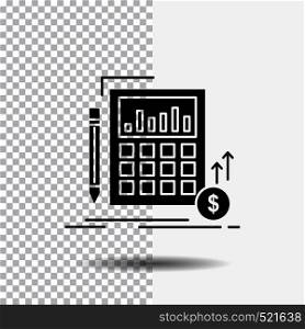 Calculation, data, financial, investment, market Glyph Icon on Transparent Background. Black Icon. Vector EPS10 Abstract Template background