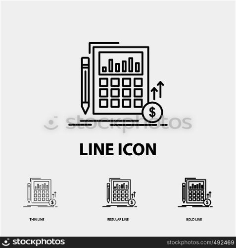 Calculation, data, financial, investment, market Icon in Thin, Regular and Bold Line Style. Vector illustration. Vector EPS10 Abstract Template background