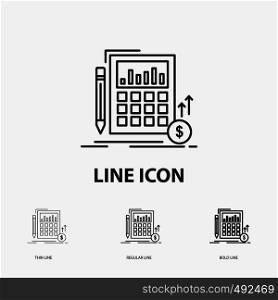 Calculation, data, financial, investment, market Icon in Thin, Regular and Bold Line Style. Vector illustration. Vector EPS10 Abstract Template background
