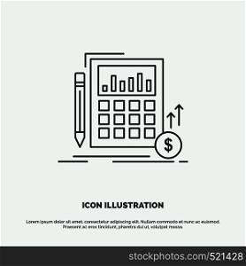 Calculation, data, financial, investment, market Icon. Line vector gray symbol for UI and UX, website or mobile application. Vector EPS10 Abstract Template background