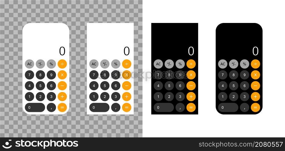Calculator app. Mobile app for calculate with interface in smartphone screen. Number on calculator. Software with ui for cellphone. Design mockup with keyboard. Vector.