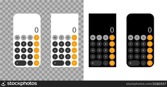 Calculator app. Mobile app for calculate with interface in smartphone screen. Number on calculator. Software with ui for cellphone. Design mockup with keyboard. Vector.
