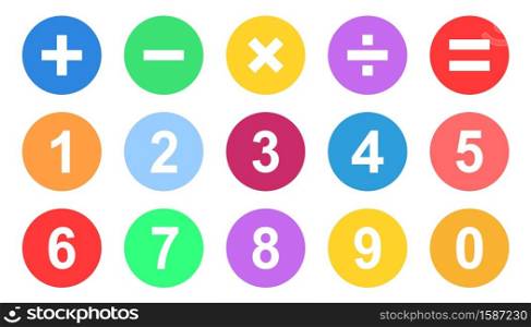 Calculator buttons isolated on white background. Numbers and mathematical symbols in flat design style. Vector illustration.. Calculator buttons isolated on white background. Numbers and mathematical symbols in flat design style.