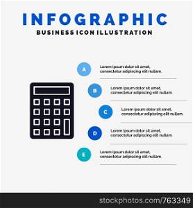Calculator, Calculate, Education Solid Icon Infographics 5 Steps Presentation Background