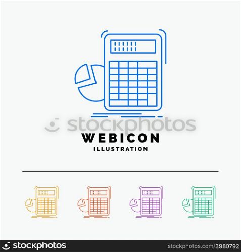 calculator, calculation, math, progress, graph 5 Color Line Web Icon Template isolated on white. Vector illustration