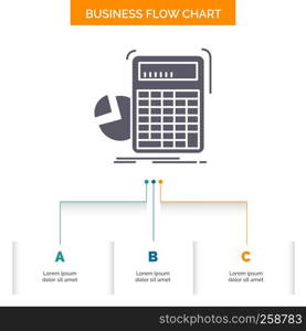 calculator, calculation, math, progress, graph Business Flow Chart Design with 3 Steps. Glyph Icon For Presentation Background Template Place for text.