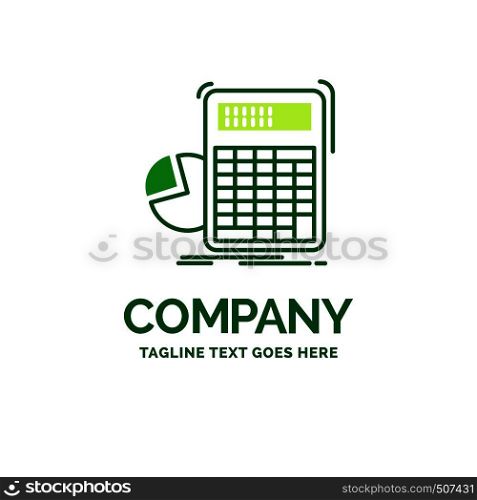 calculator, calculation, math, progress, graph Flat Business Logo template. Creative Green Brand Name Design.