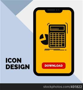 calculator, calculation, math, progress, graph Glyph Icon in Mobile for Download Page. Yellow Background. Vector EPS10 Abstract Template background