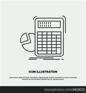 calculator, calculation, math, progress, graph Icon. Line vector gray symbol for UI and UX, website or mobile application. Vector EPS10 Abstract Template background