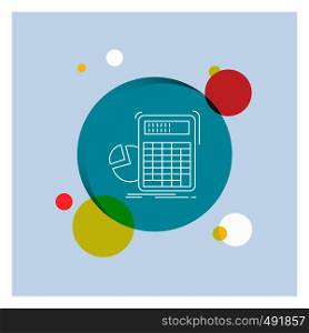 calculator, calculation, math, progress, graph White Line Icon colorful Circle Background. Vector EPS10 Abstract Template background