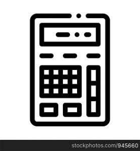 Calculator Financial Electronic Mechanism Vector Icon Thin Line. Dollar Money On Smartphone Display And Magnifier, Web Site Financial Concept Linear Pictogram. Monochrome Contour Illustration. Calculator Financial Electronic Mechanism Vector