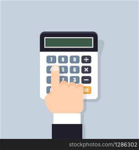 Calculator flat vector isolated illustration, math calculation modern disblay with keyboard.