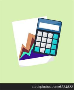 Calculator icon and chart isolated design flat. Calculate finance isolated, accounting and money, calculate tax, paper document chart, financial report data chart vector illustration