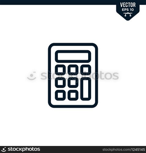 calculator icon collection in outlined or line art style, editable stroke vector