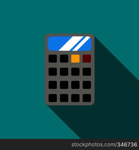 Calculator icon in flat style on a blue background. Calculator icon, flat style