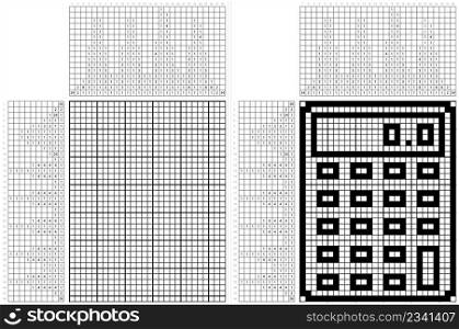 Calculator Icon Nonogram Pixel Art, Portable Electronic Calculation Device With Mathematic Functions Vector Art Illustration, Logic Puzzle Game Griddlers, Pic-A-Pix, Picture Paint By Numbers, Picross