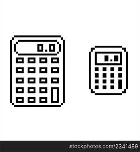 Calculator Icon Pixel Art, Portable Electronic Calculation Device With Mathematic Functions Vector Art Illustration, Digital Pixelated Form